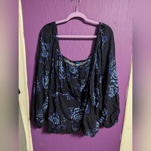 137. Old Navy Navy Blue Floral Square Neck Smocked Balloon Sleeve Blouse 4X 26